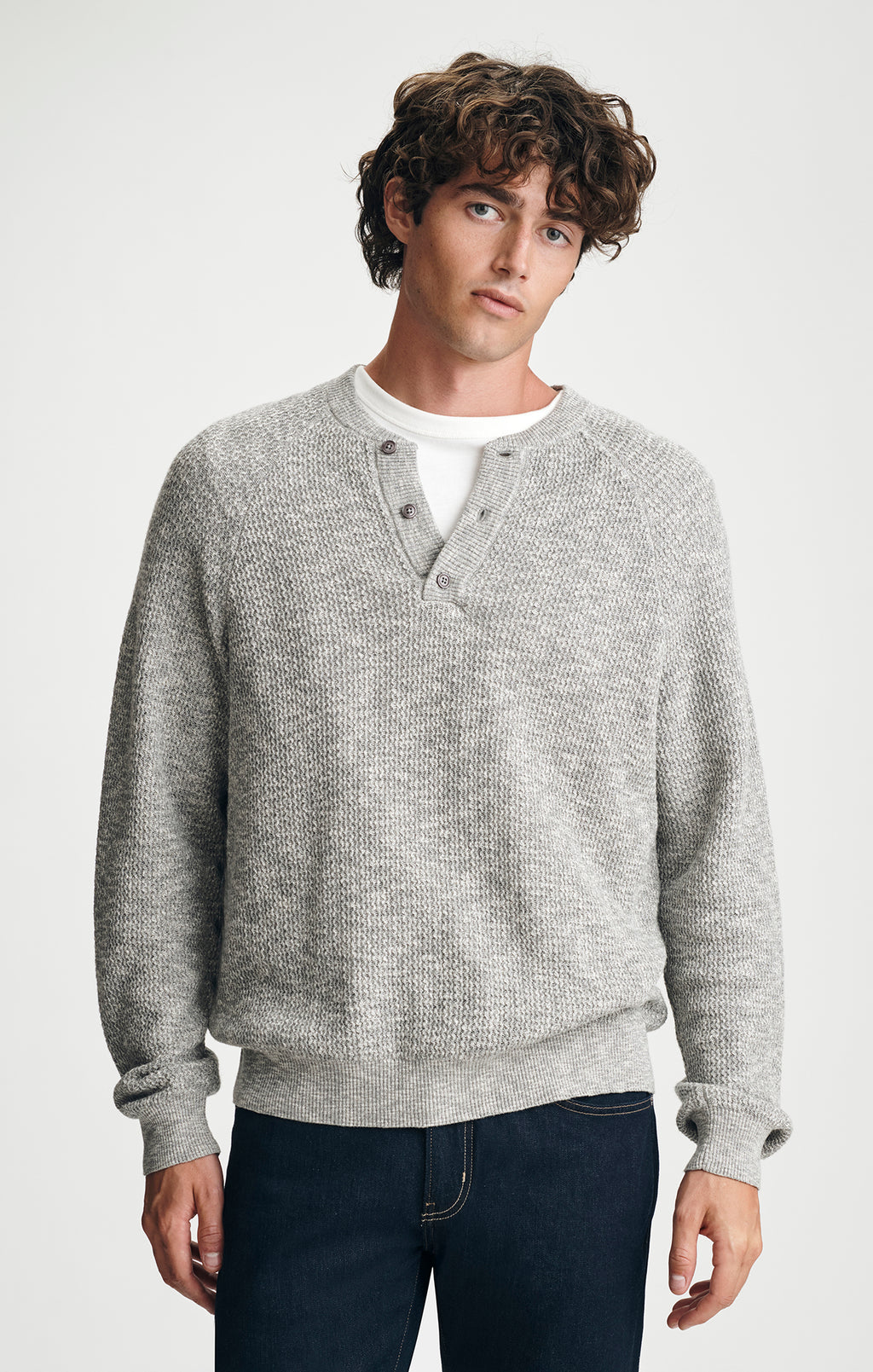 HENLEY SWEATER IN GREY MELANGE - Mavi Jeans