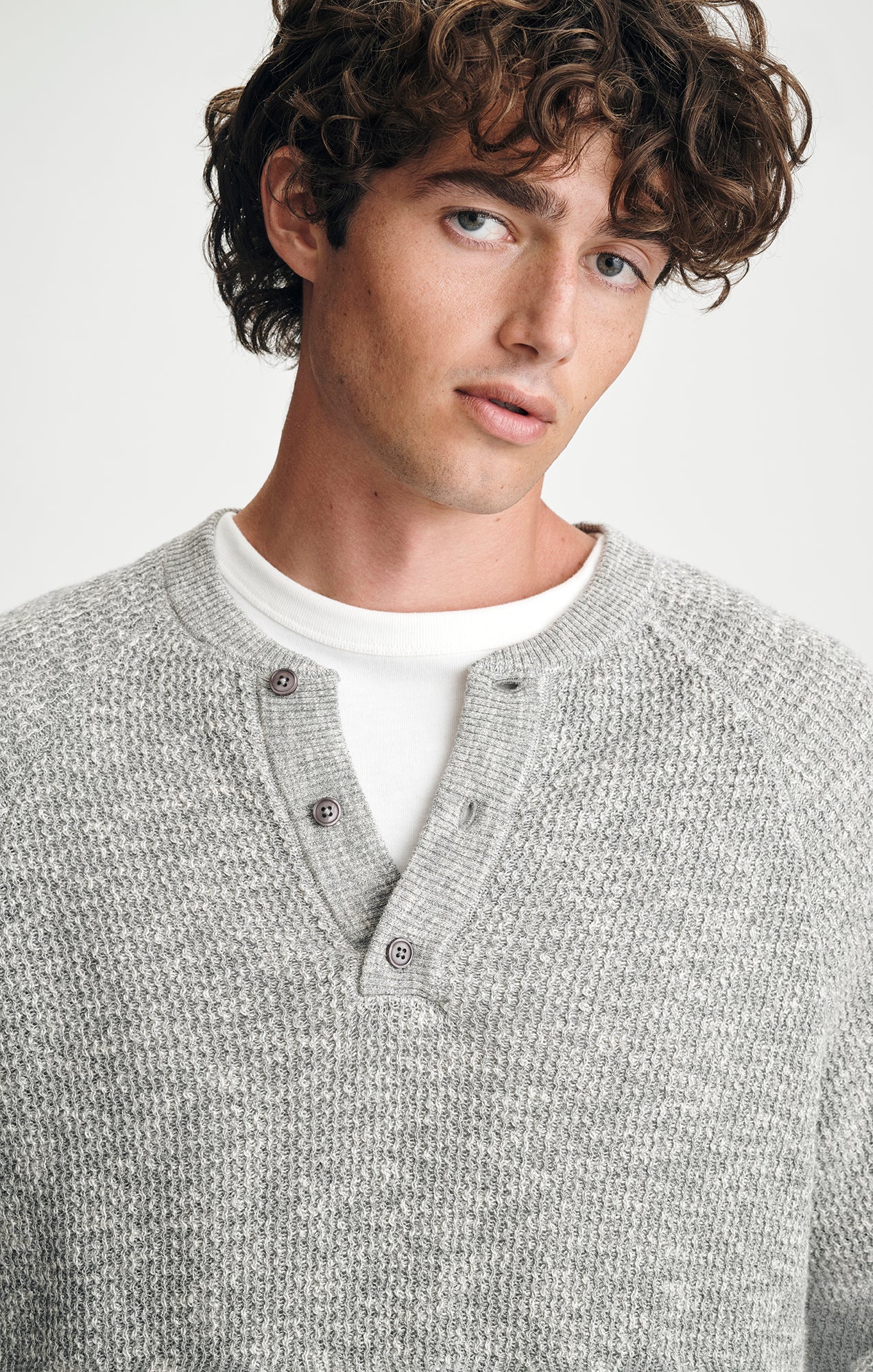 HENLEY SWEATER IN GREY MELANGE - Mavi Jeans