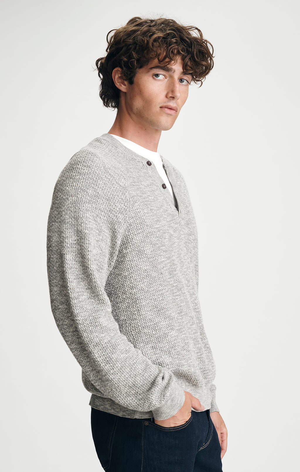 HENLEY SWEATER IN GREY MELANGE - Mavi Jeans
