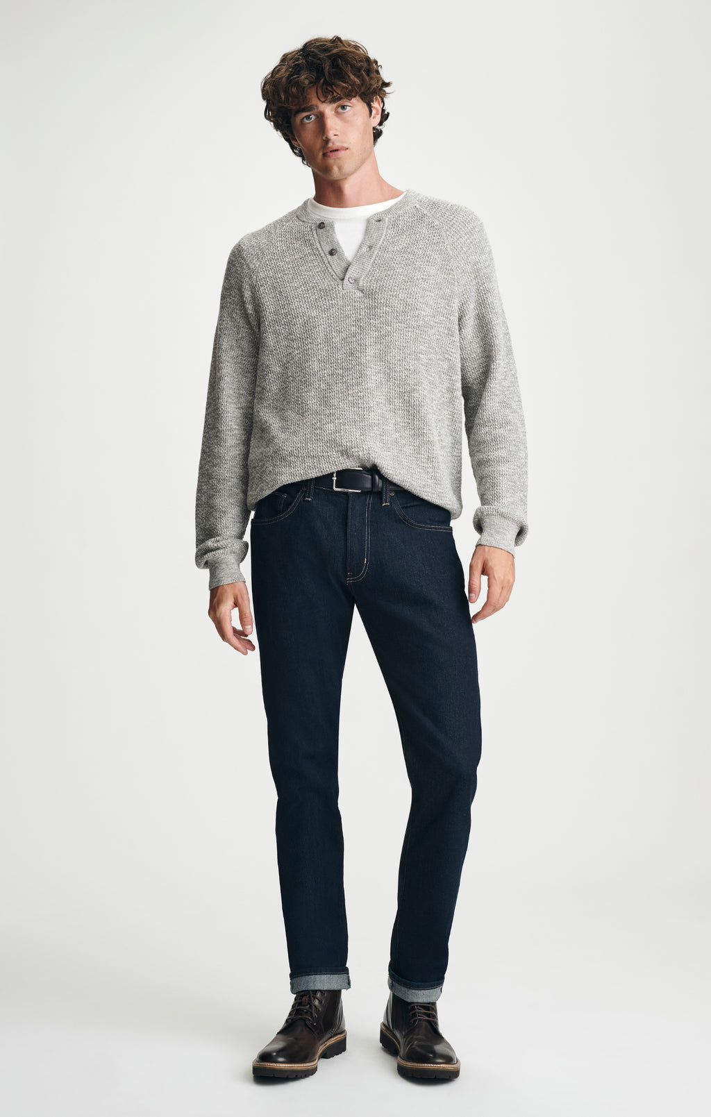 HENLEY SWEATER IN GREY MELANGE - Mavi Jeans