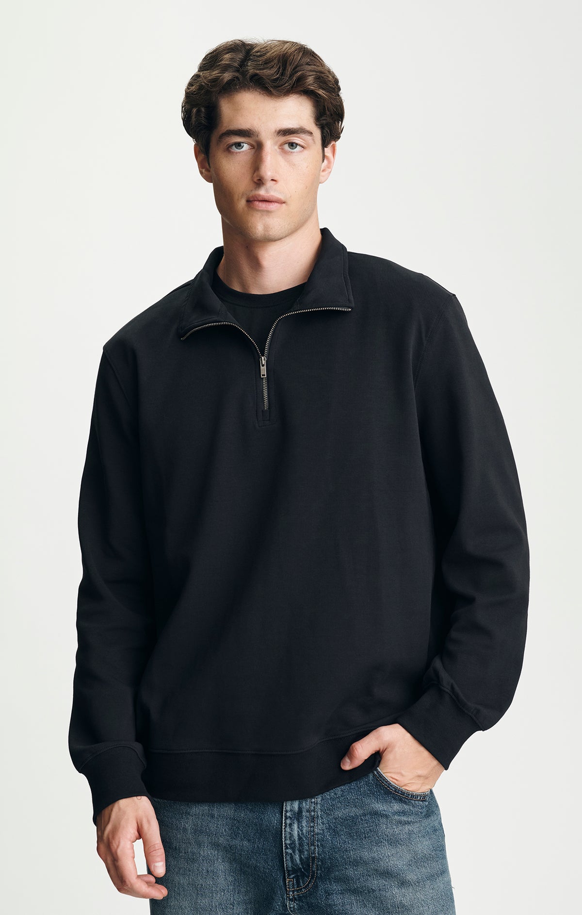 QUARTER ZIP SWEATSHIRT IN BLACK - Mavi Jeans