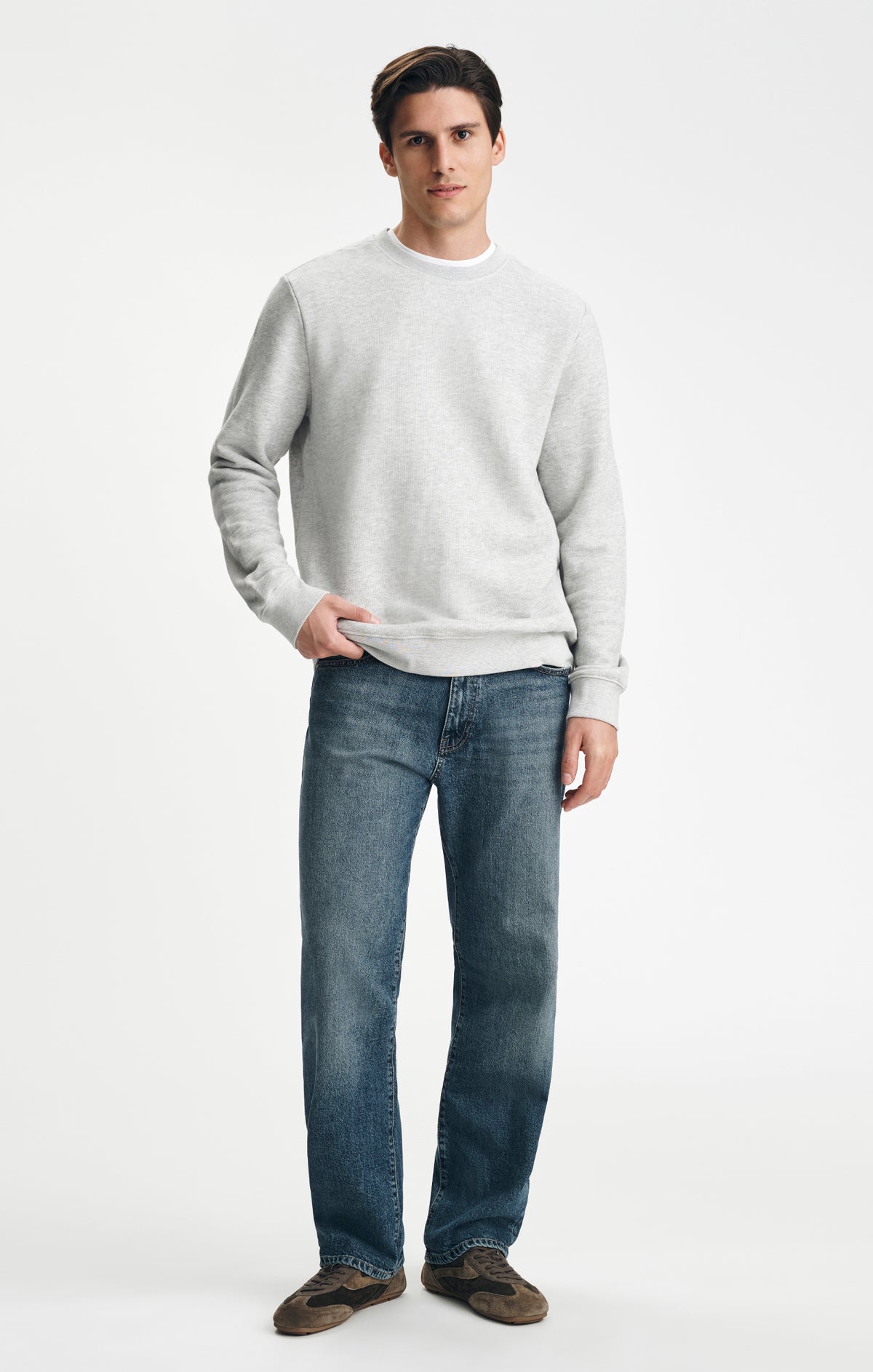 V-STITCH CREW NECK SWEATSHIRT IN GREY MELANGE - Mavi Jeans