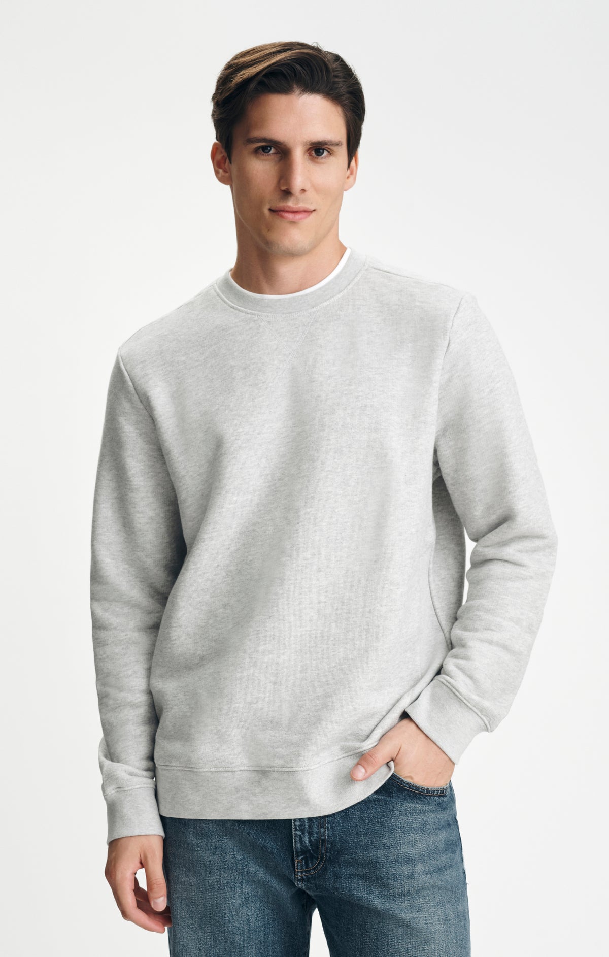 V-STITCH CREW NECK SWEATSHIRT IN GREY MELANGE - Mavi Jeans