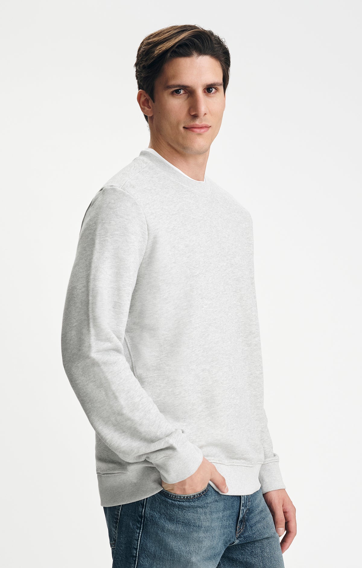 V-STITCH CREW NECK SWEATSHIRT IN GREY MELANGE - Mavi Jeans