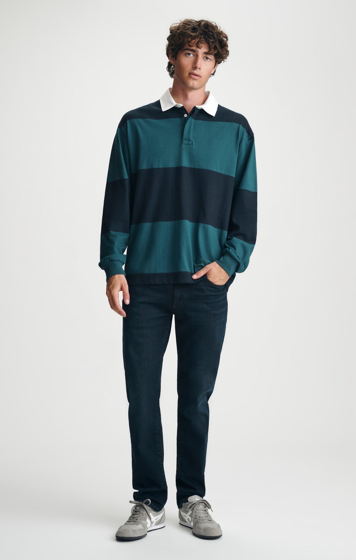 STRIPED RUGBY POLO SWEATSHIRT IN DARK SEA - Mavi Jeans