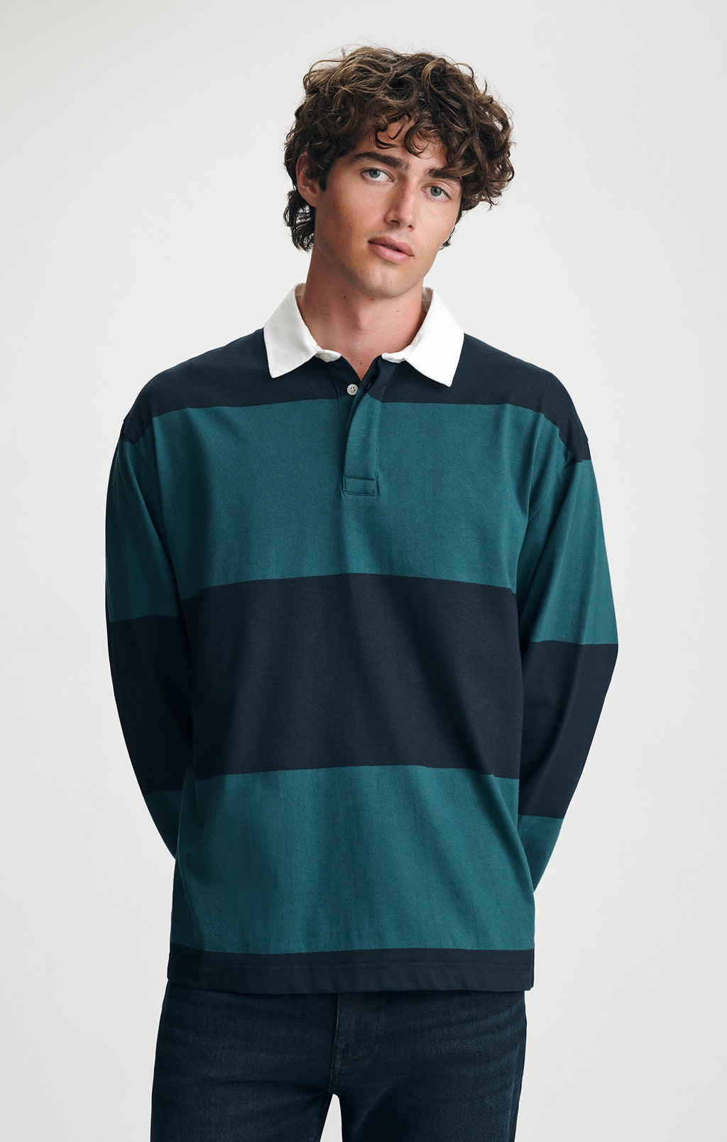STRIPED RUGBY POLO SWEATSHIRT IN DARK SEA - Mavi Jeans