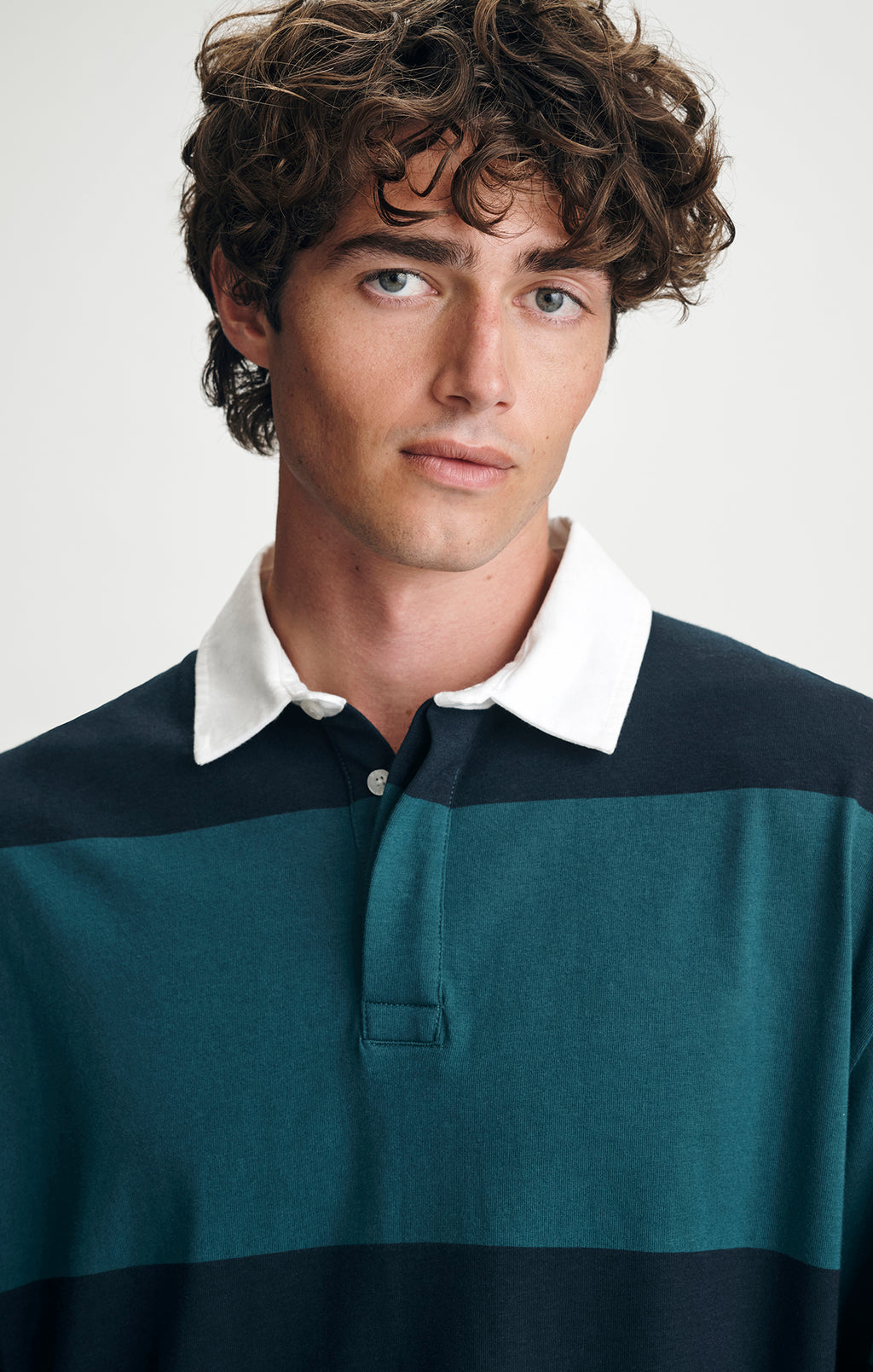 STRIPED RUGBY POLO SWEATSHIRT IN DARK SEA - Mavi Jeans