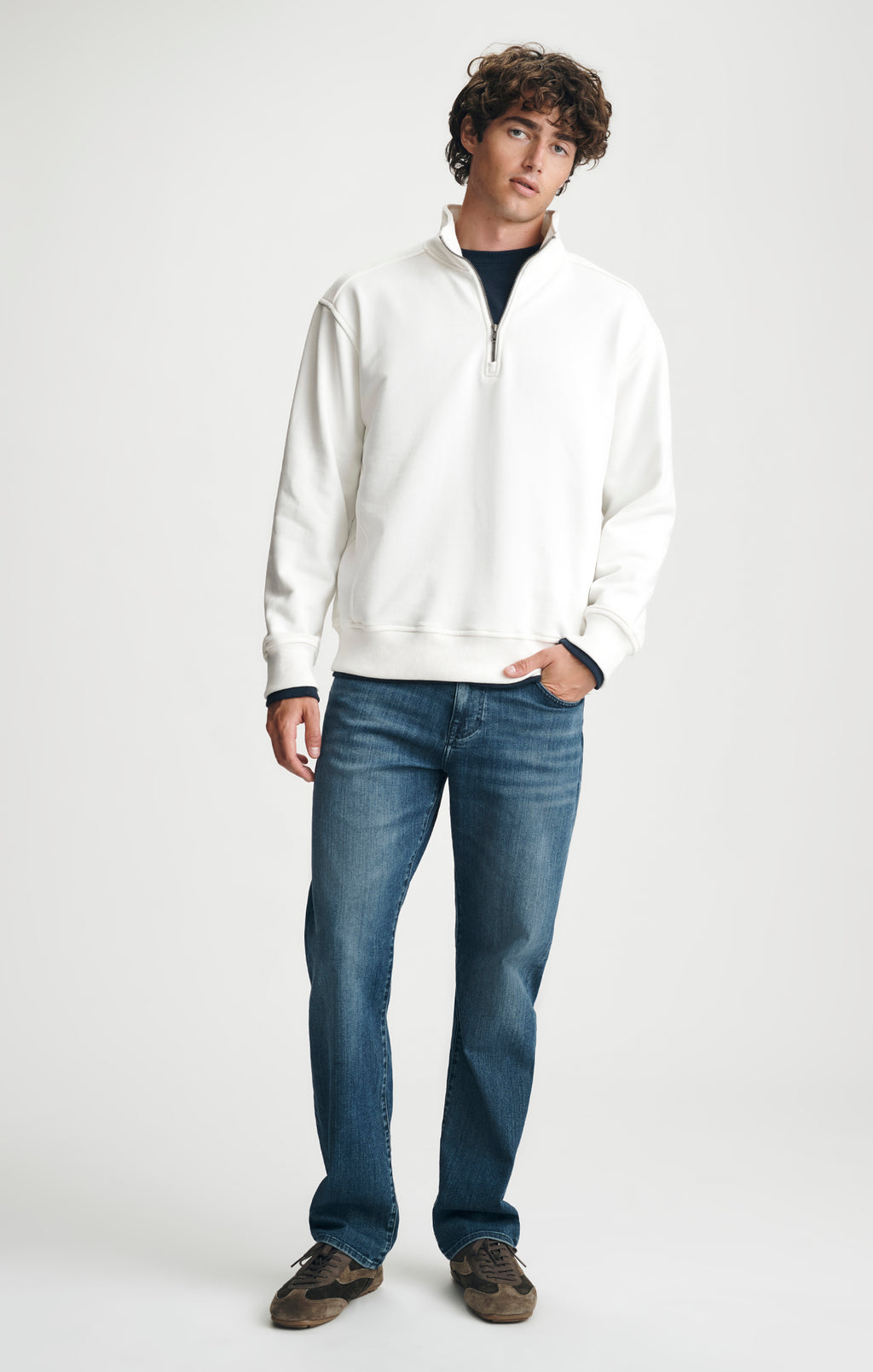 QUARTER ZIP SWEATSHIRT IN WHITE ALYSSUM - Mavi Jeans