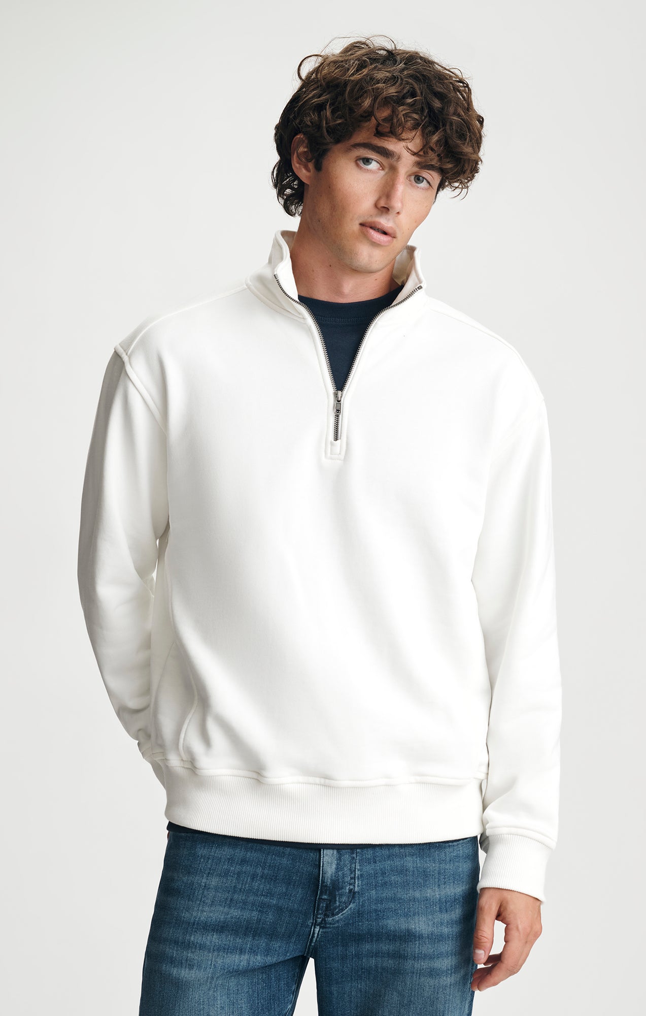 QUARTER ZIP SWEATSHIRT IN WHITE ALYSSUM - Mavi Jeans