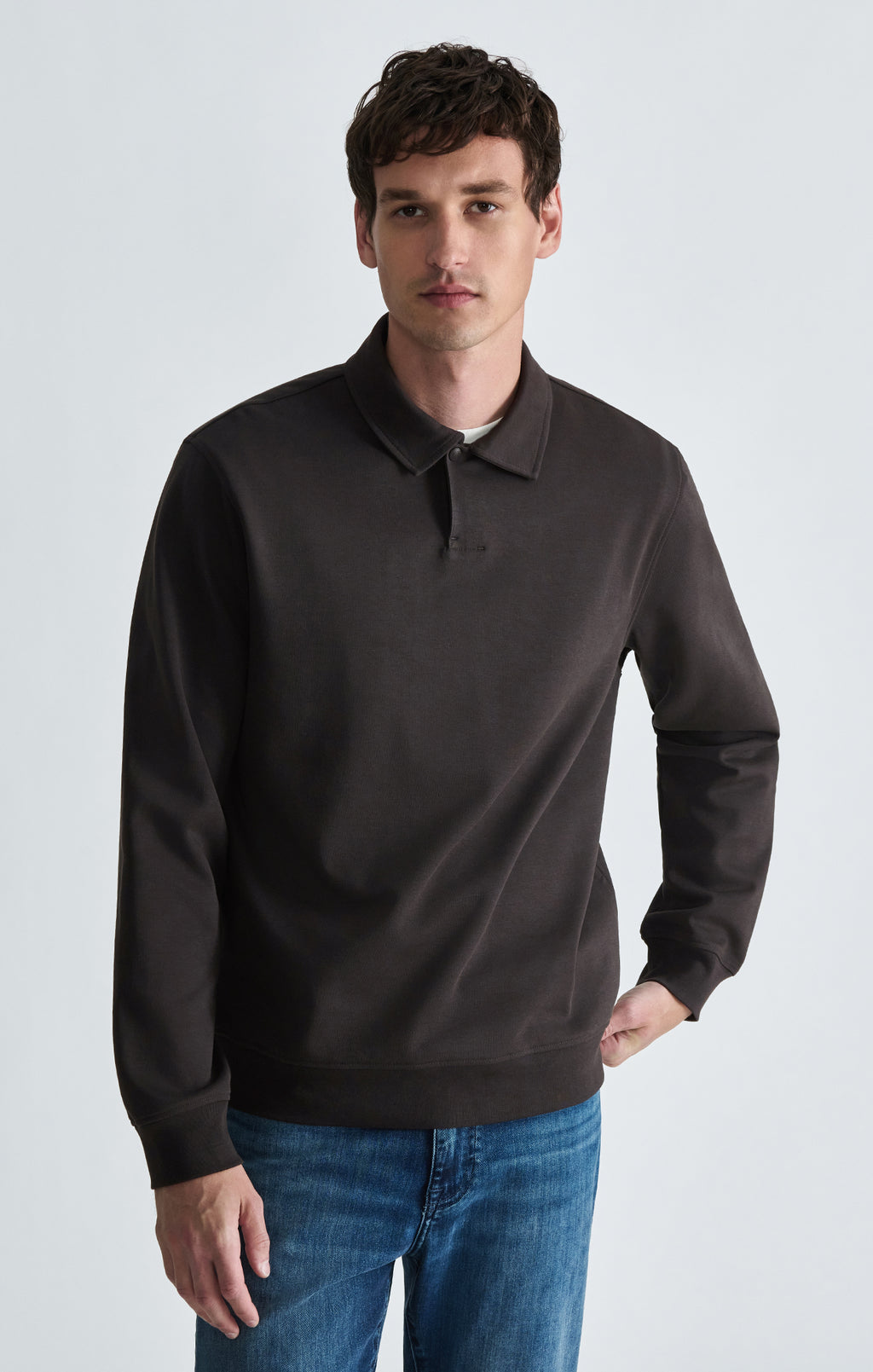 JOHNNY COLLAR SWEATSHIRT IN ESPRESSO - Mavi Jeans