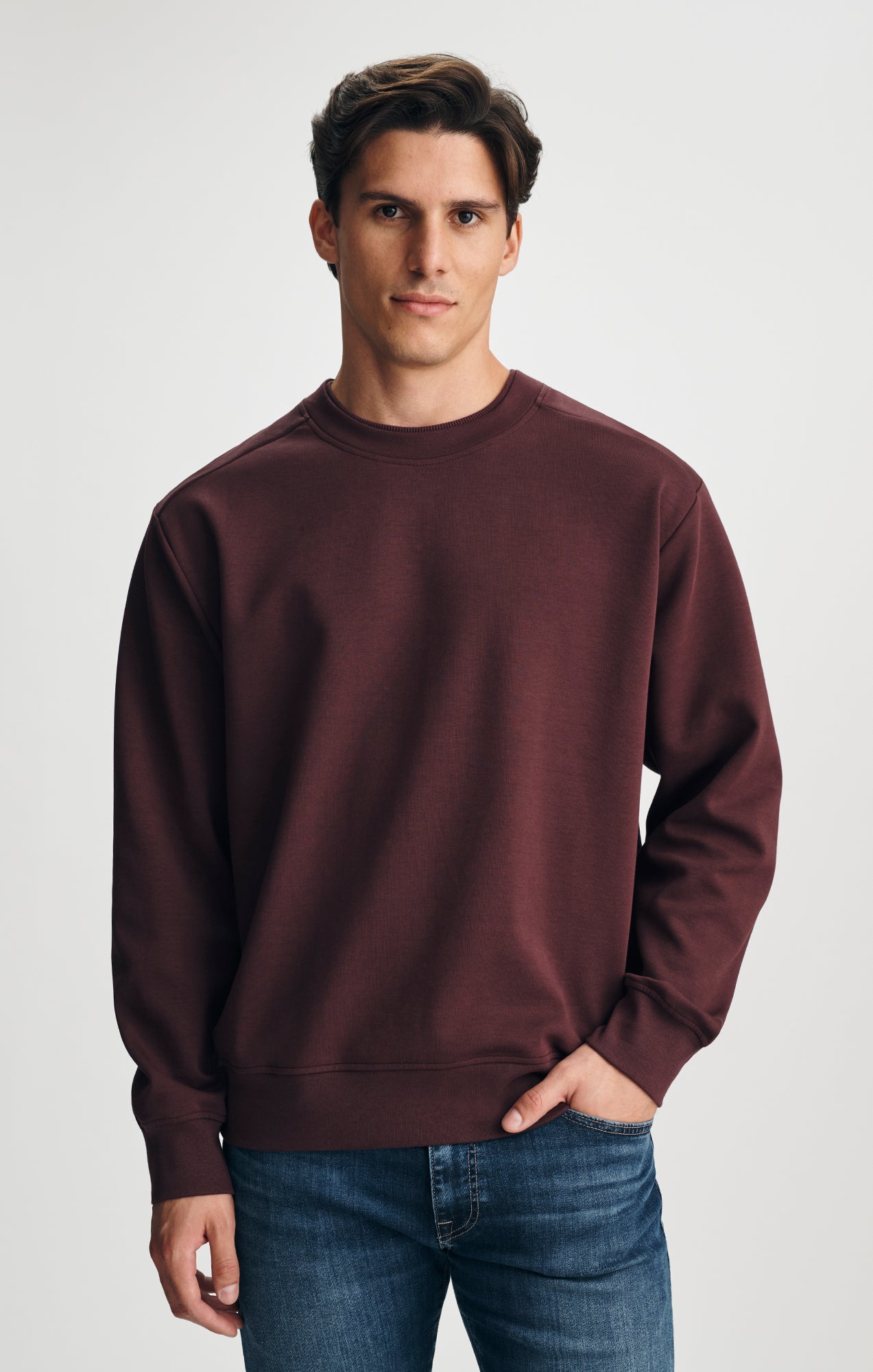 FLEECE CREW NECK SWEATSHIRT IN FUDGE