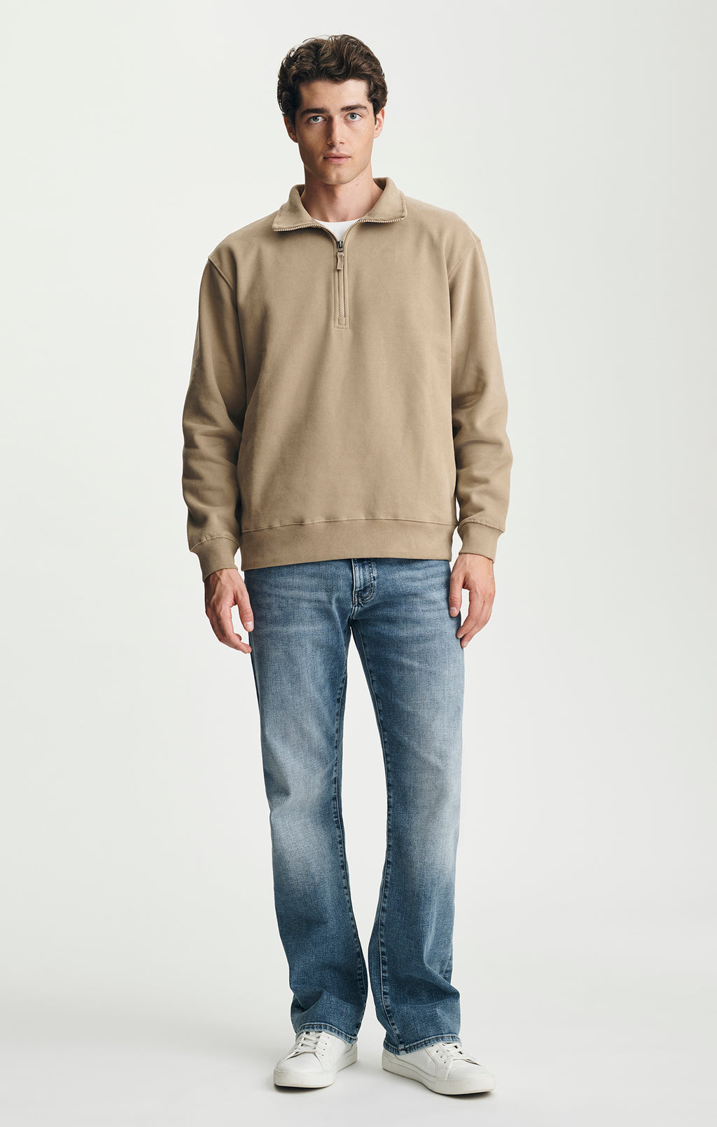 FLEECE QUARTER ZIP SWEATSHIRT IN BEIGE