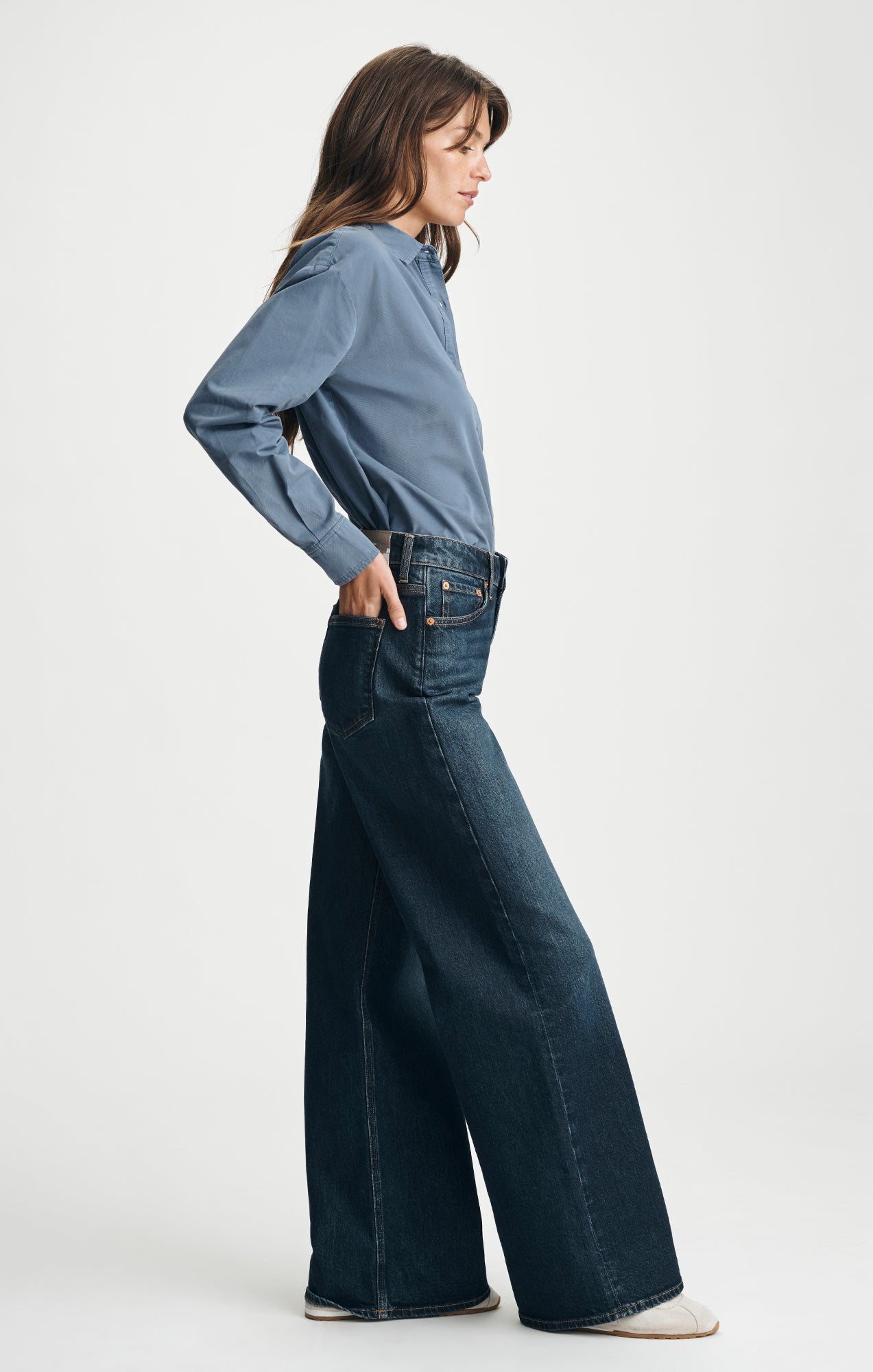 Mavi Women's Florida Wide Leg In Deep Brushed Classic Blue – Mavi