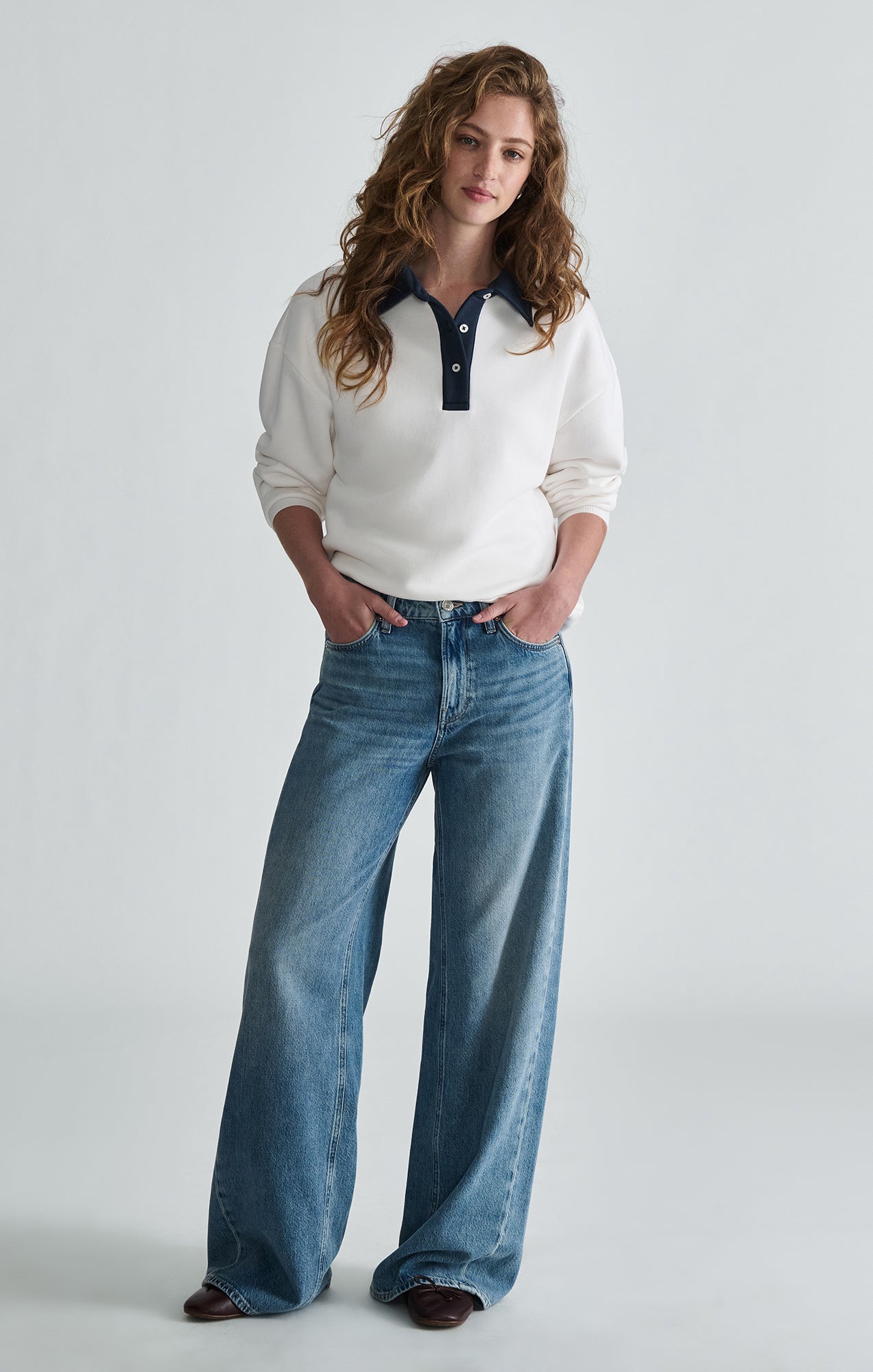 SIENA WIDE LEG IN MID BRUSHED LIGHT BLUE CLASSIC - Mavi Jeans