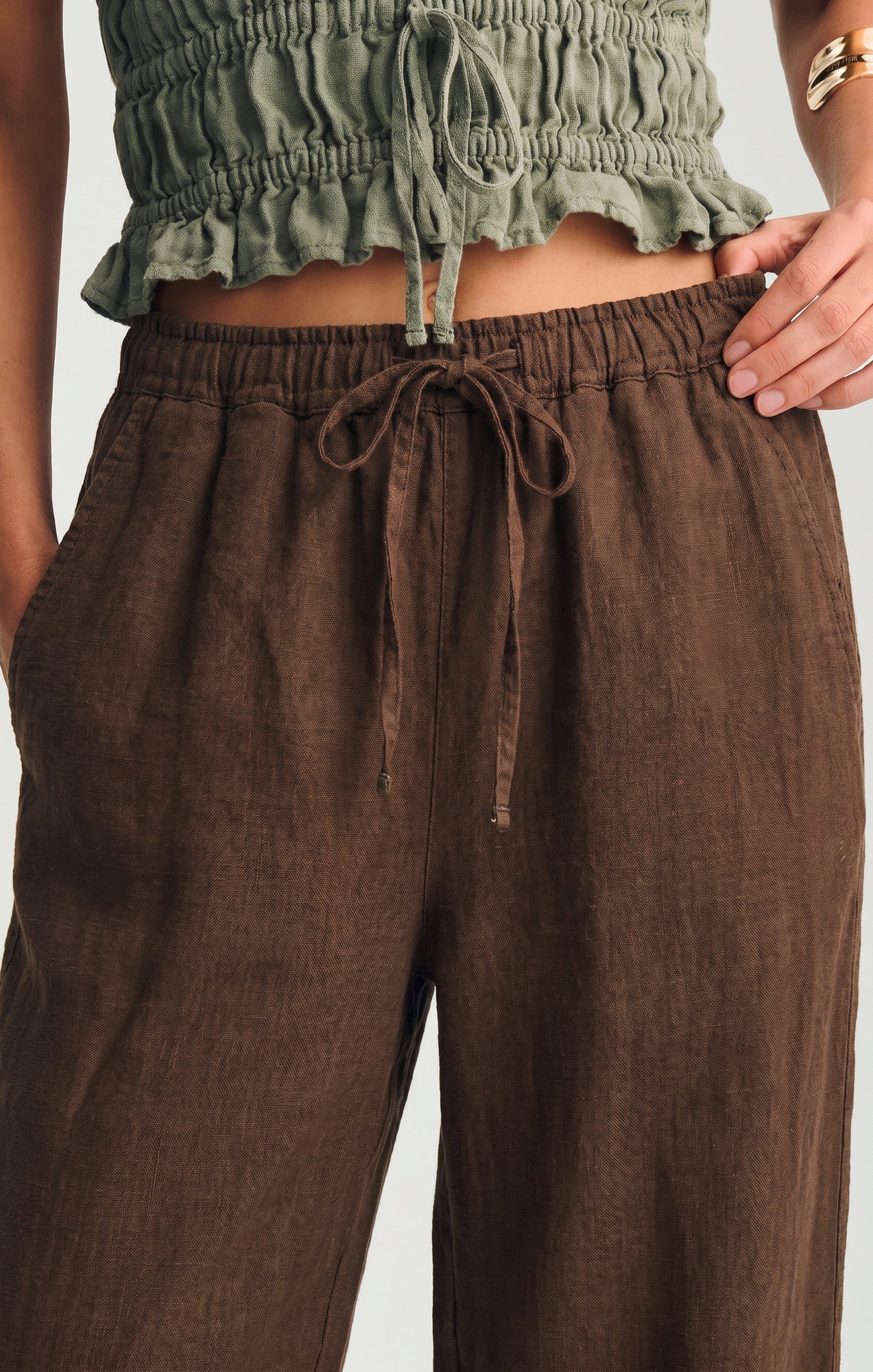 LINEN WIDE LEG PANTS IN CARAFE - Mavi Jeans