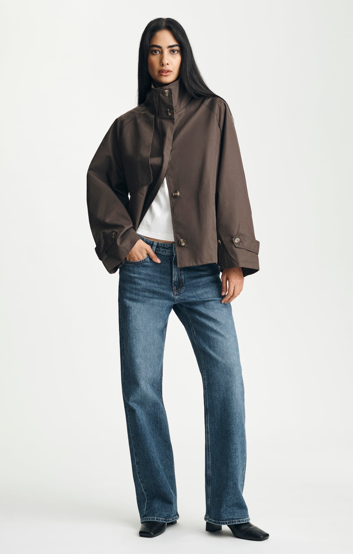 OVERSIZED HIGH NECK TRENCH COAT IN MULCH - Mavi Jeans
