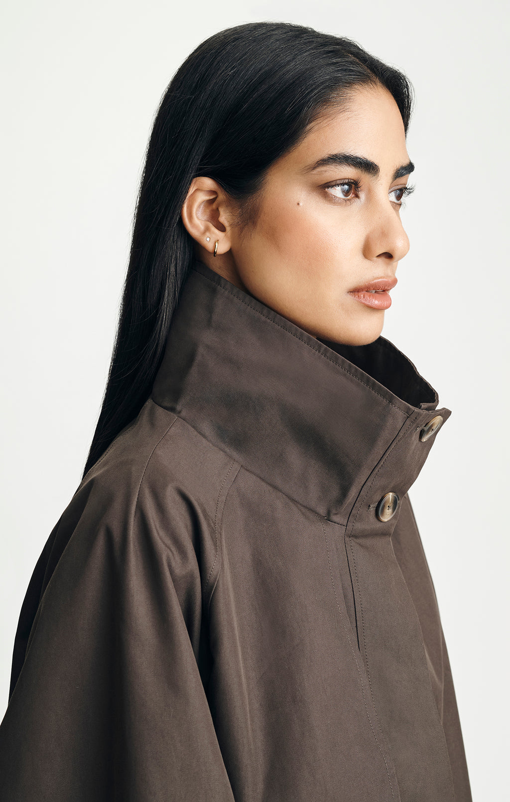 OVERSIZED HIGH NECK TRENCH COAT IN MULCH - Mavi Jeans