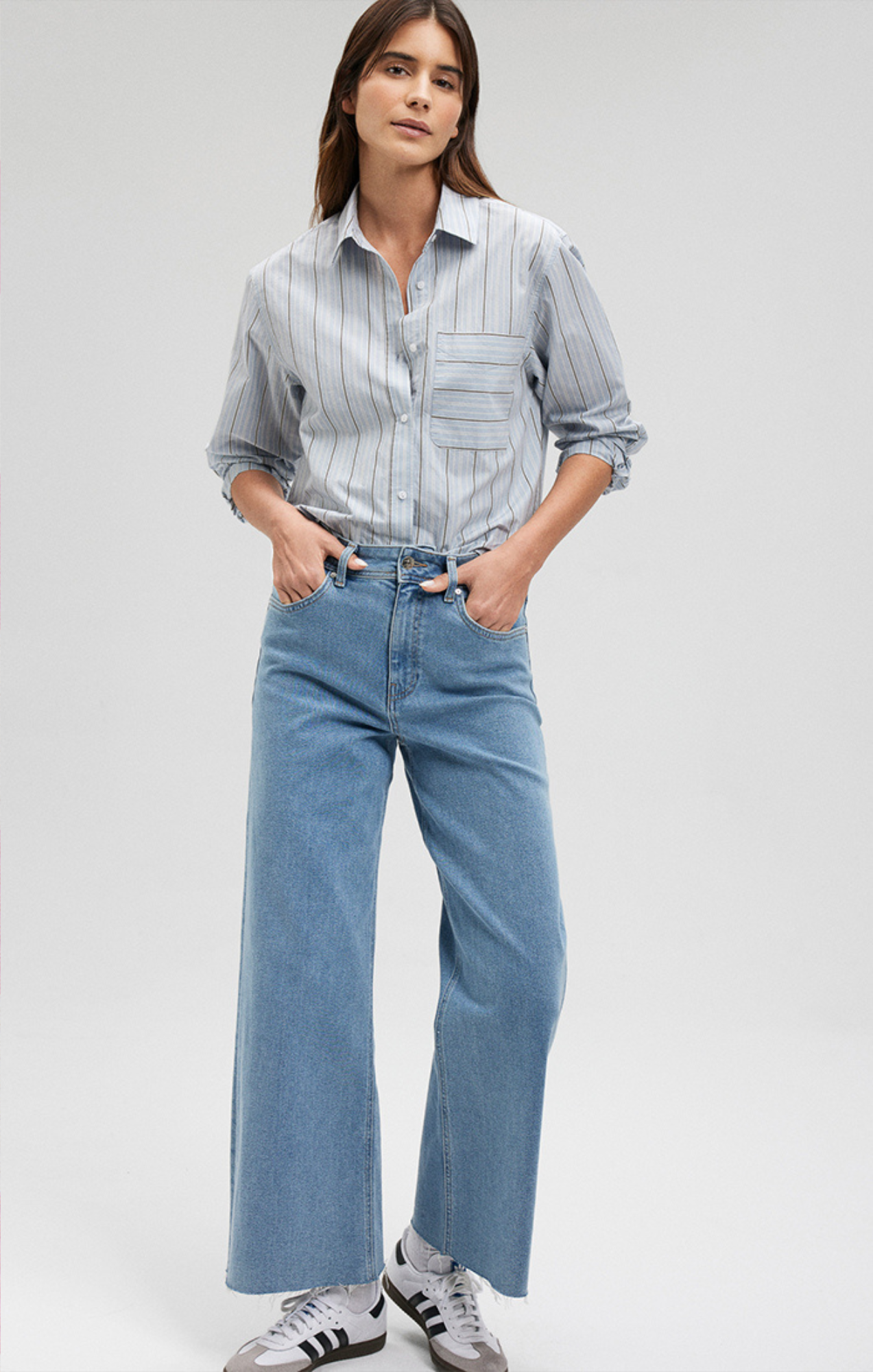 トップス bal multi pocket shirt blue stripe M - トップス