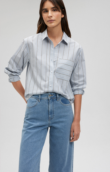 Mavi Women's Long Sleeve Pocket Shirt In Blue Stripe
