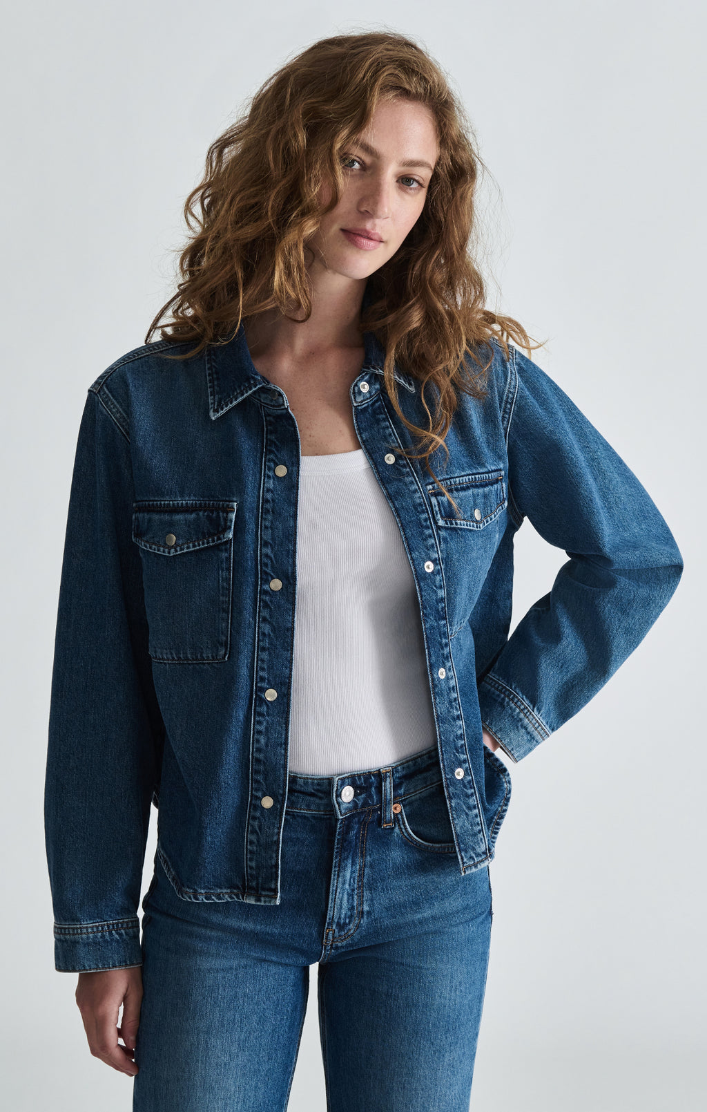 TIA DENIM SHIRT IN MID BRUSHED CLASSIC BLUE - Mavi Jeans