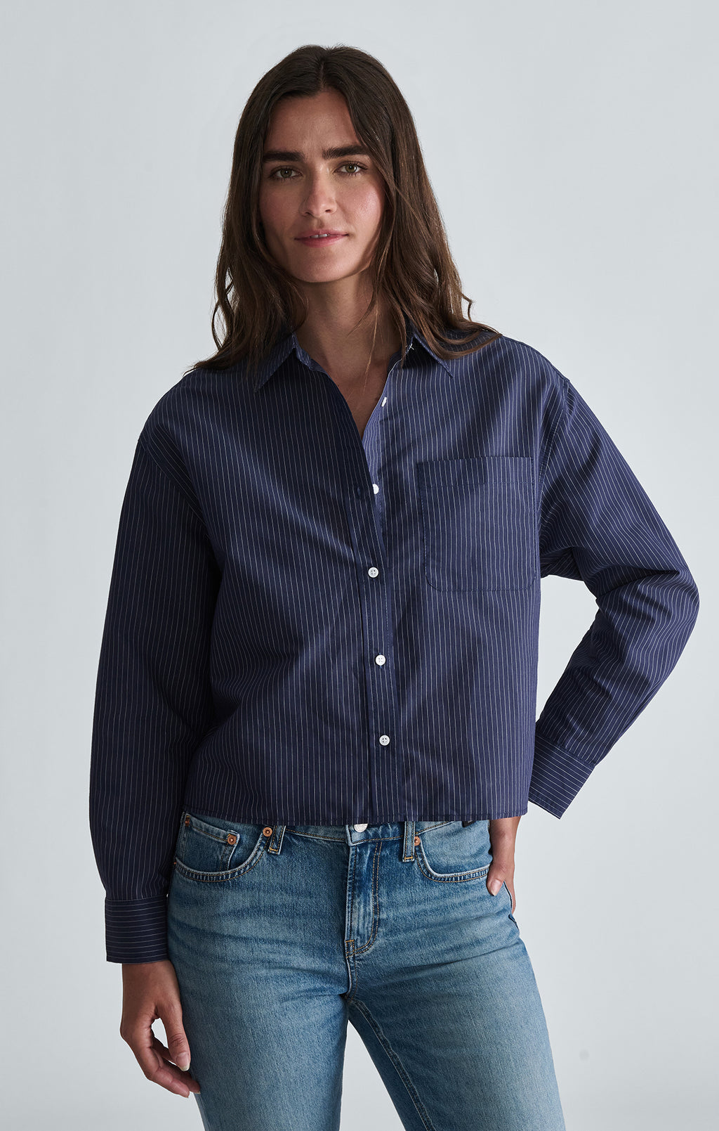 LONG SLEEVE WOVEN SHIRT IN NAVY STRIPED - Mavi Jeans