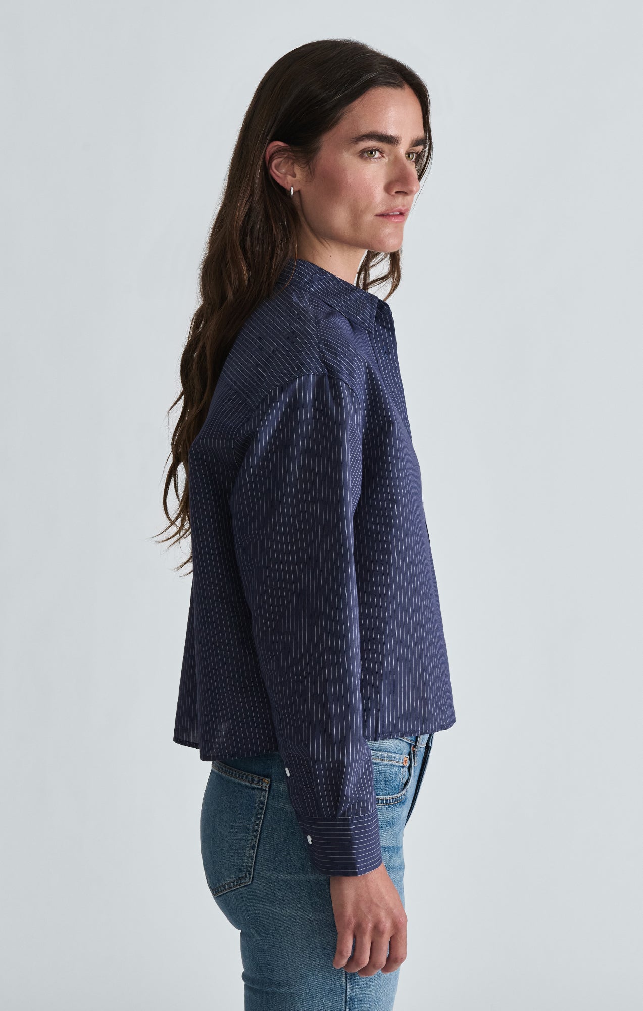 LONG SLEEVE WOVEN SHIRT IN NAVY STRIPED - Mavi Jeans