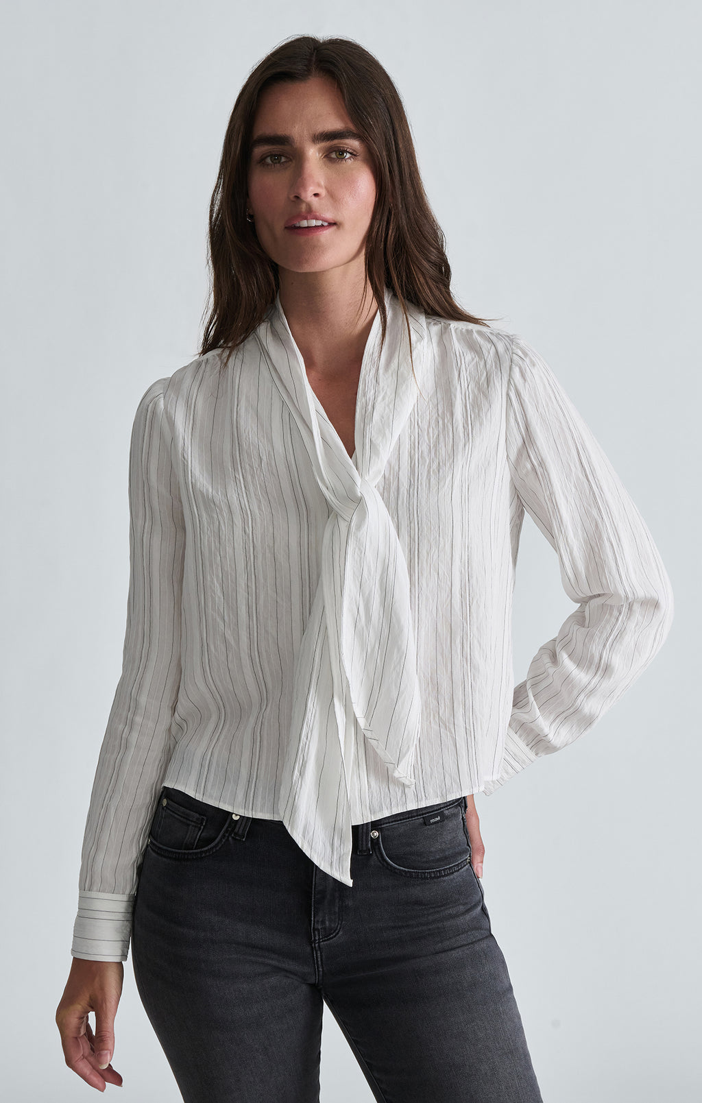TIE-NECK SHIRT IN ANTIQUE WHITE STRIPED - Mavi Jeans