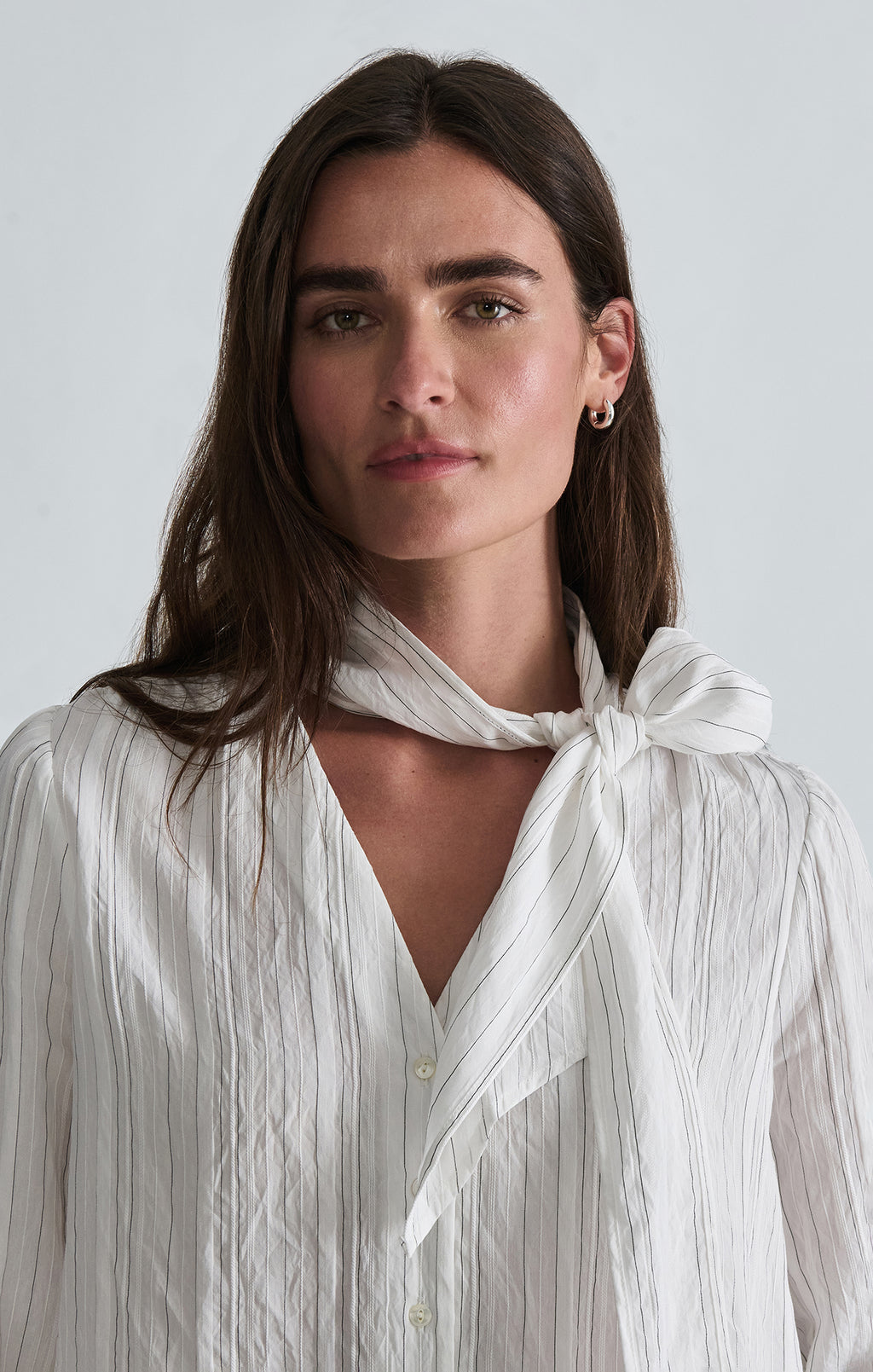TIE-NECK SHIRT IN ANTIQUE WHITE STRIPED - Mavi Jeans