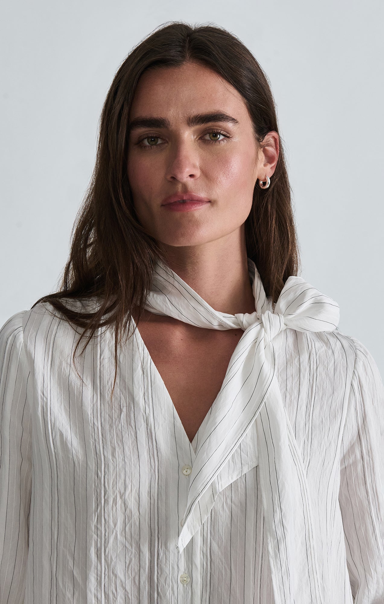 TIE-NECK SHIRT IN ANTIQUE WHITE STRIPED - Mavi Jeans