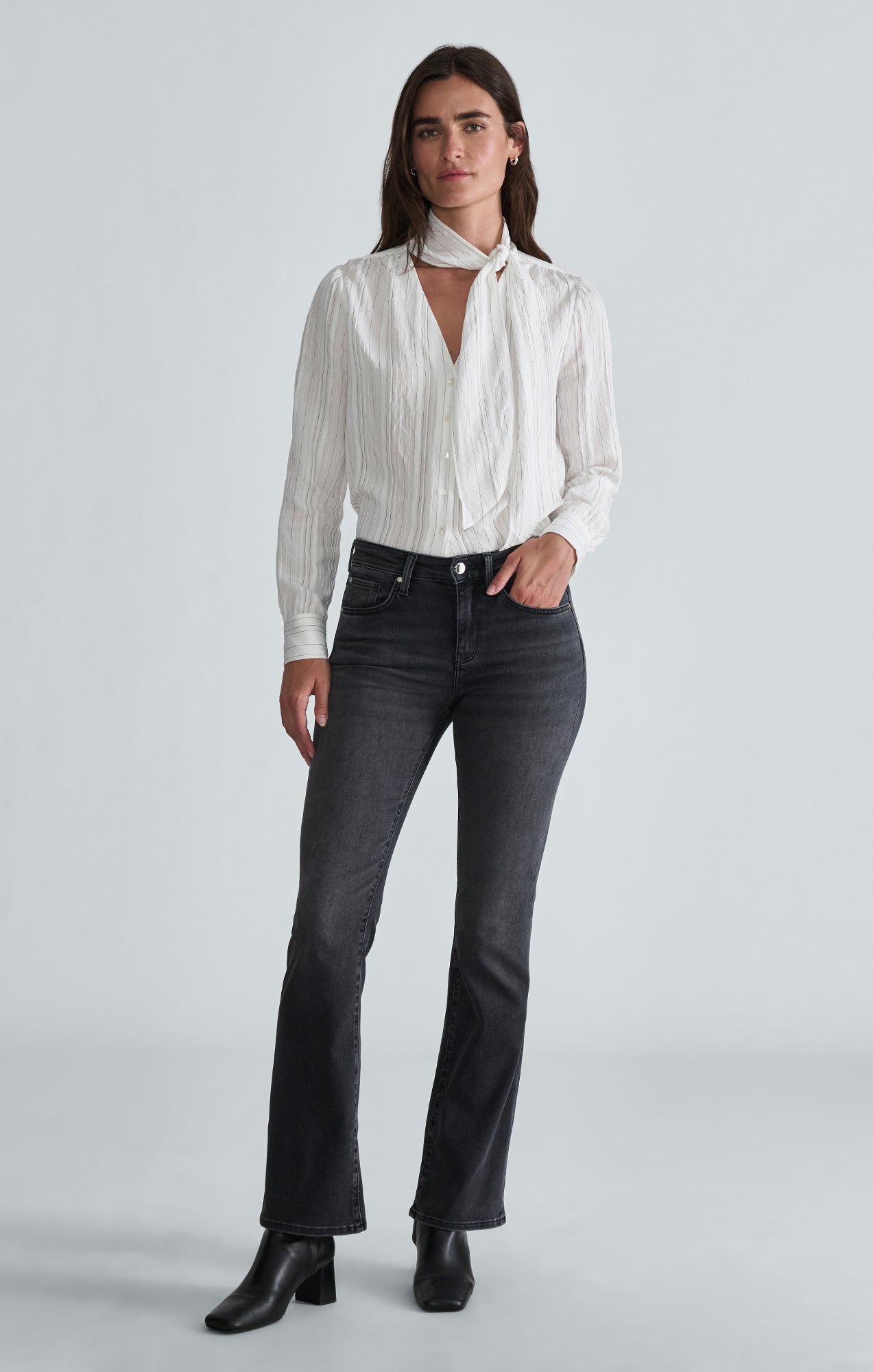 TIE-NECK SHIRT IN ANTIQUE WHITE STRIPED - Mavi Jeans