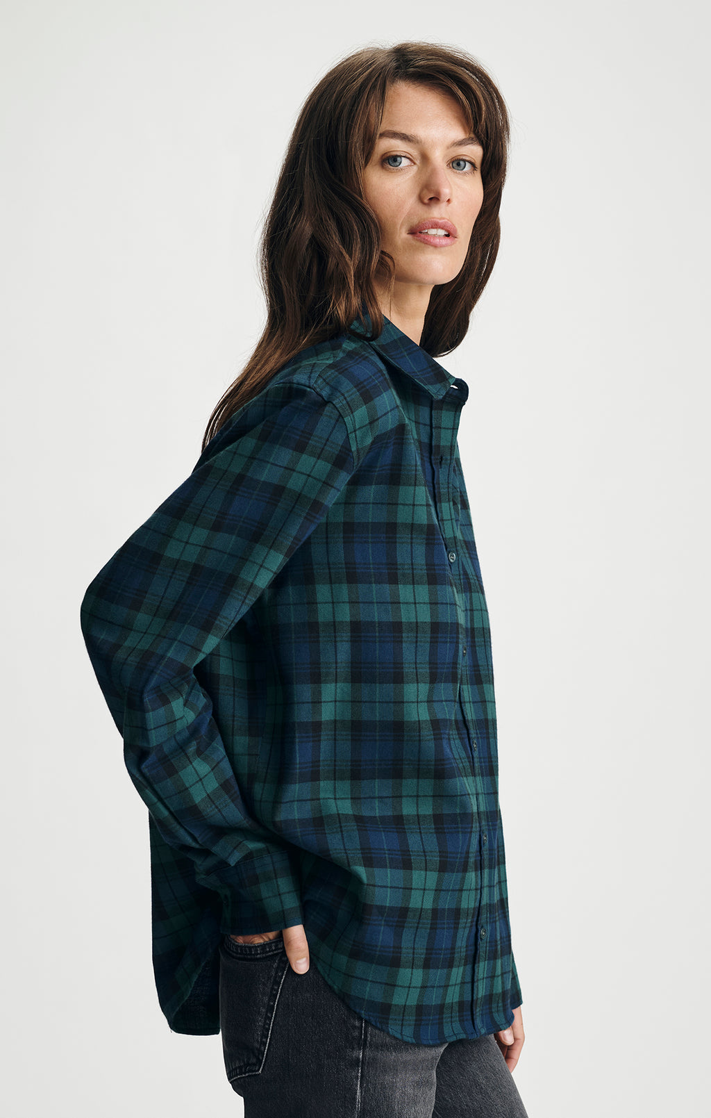 CRINKLE PLAID BUTTON-UP SHIRT IN NAVY CHECK - Mavi Jeans