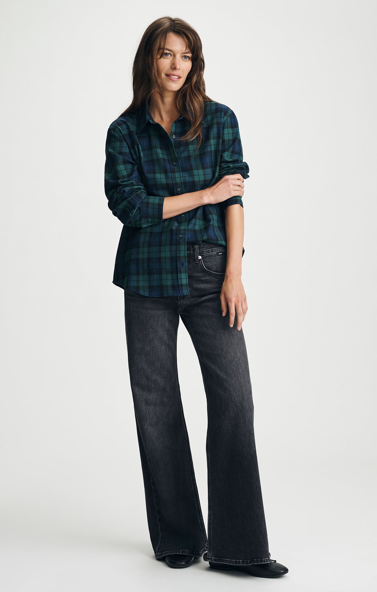 CRINKLE PLAID BUTTON-UP SHIRT IN NAVY CHECK - Mavi Jeans