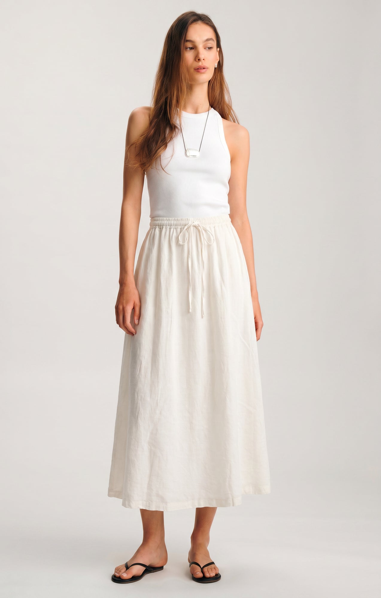 LINEN DRAWSTRING MAXI SKIRT IN ANTIQUE WHITE - Mavi Jeans
