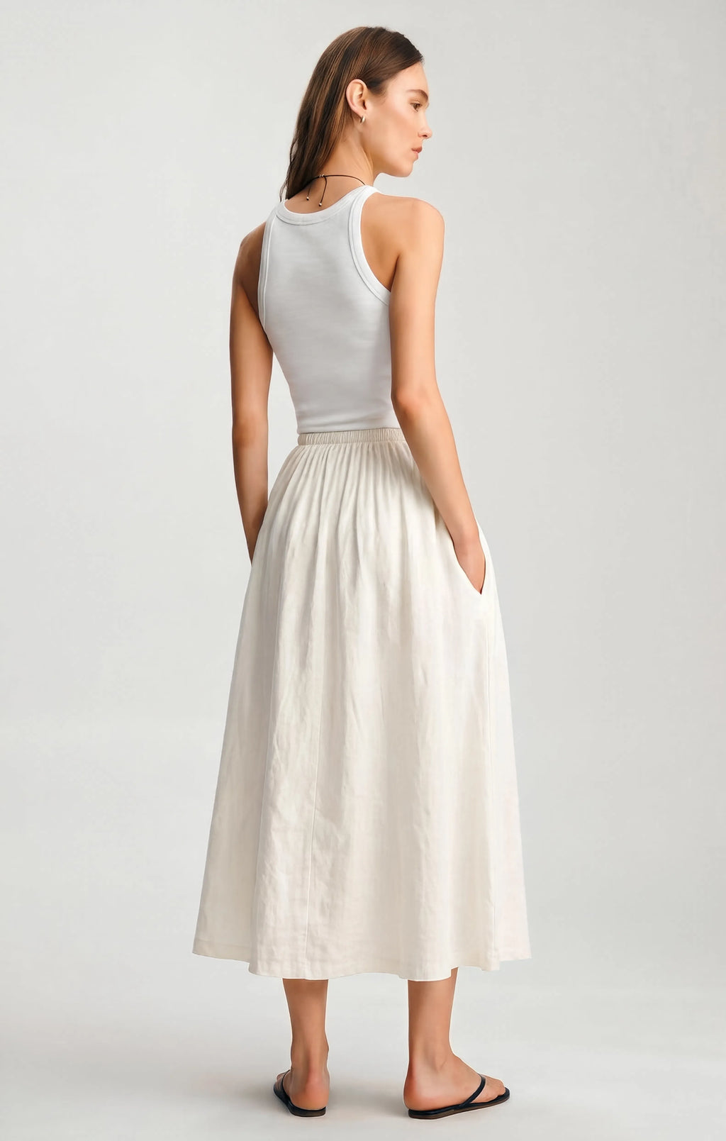 LINEN DRAWSTRING MAXI SKIRT IN ANTIQUE WHITE