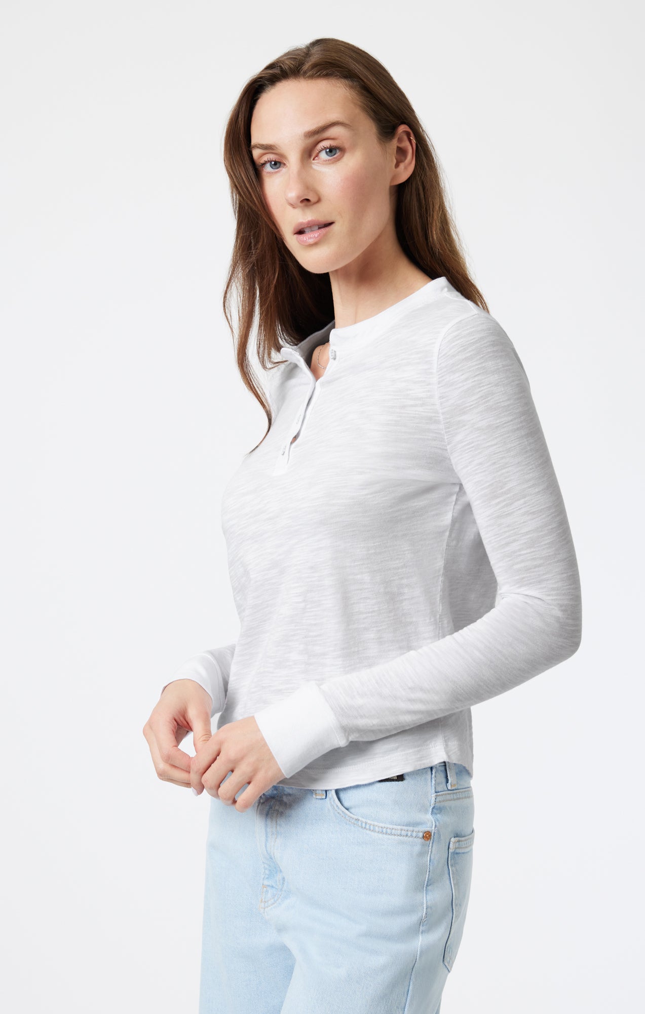 HENLEY T-SHIRT IN SNOW GREY MELANGE - Mavi Jeans