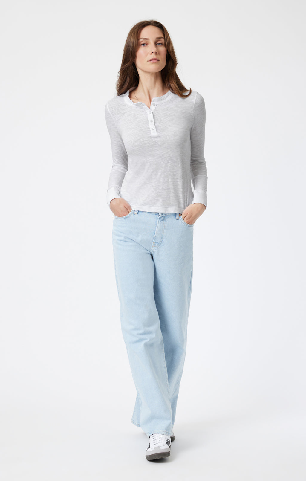 HENLEY T-SHIRT IN SNOW GREY MELANGE - Mavi Jeans
