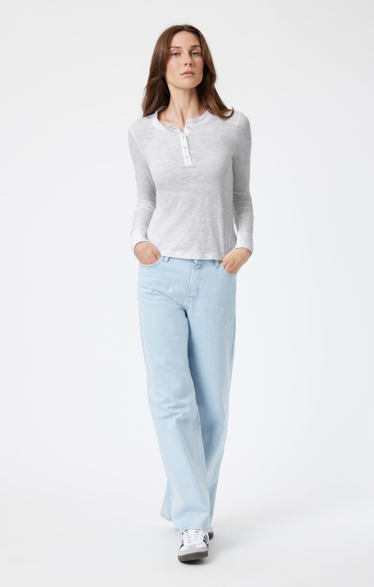 HENLEY T-SHIRT IN SNOW GREY MELANGE - Mavi Jeans