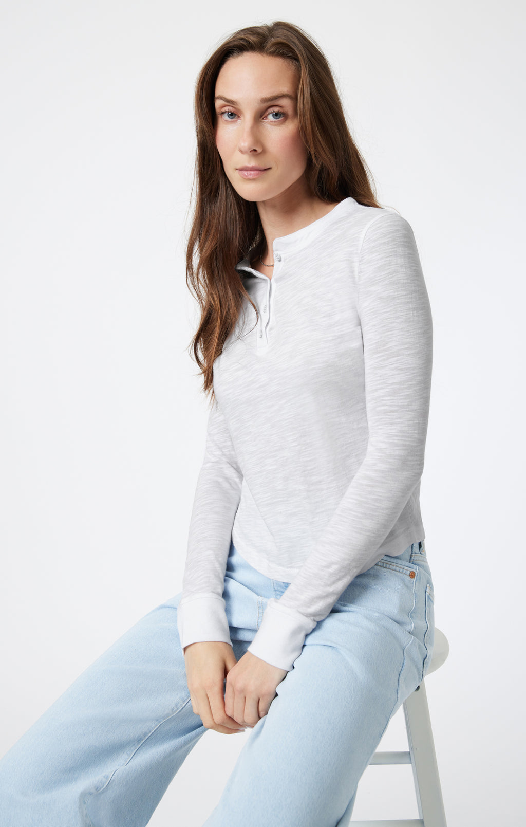 HENLEY T-SHIRT IN SNOW GREY MELANGE - Mavi Jeans