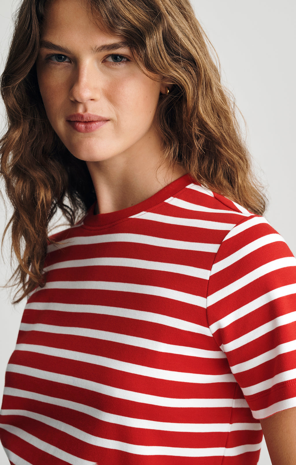 AUDREY INTERLOCK CREW NECK T-SHIRT IN RED STRIPED - Mavi Jeans