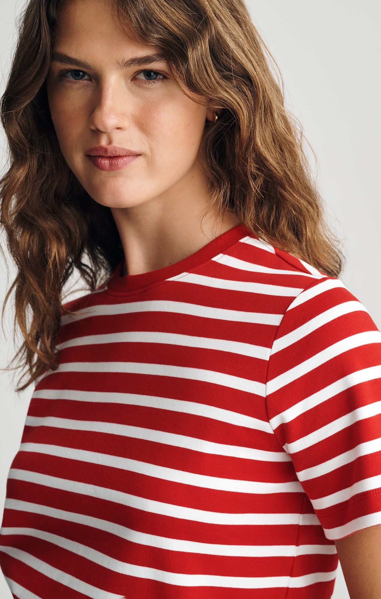 AUDREY INTERLOCK CREW NECK T-SHIRT IN RED STRIPED - Mavi Jeans