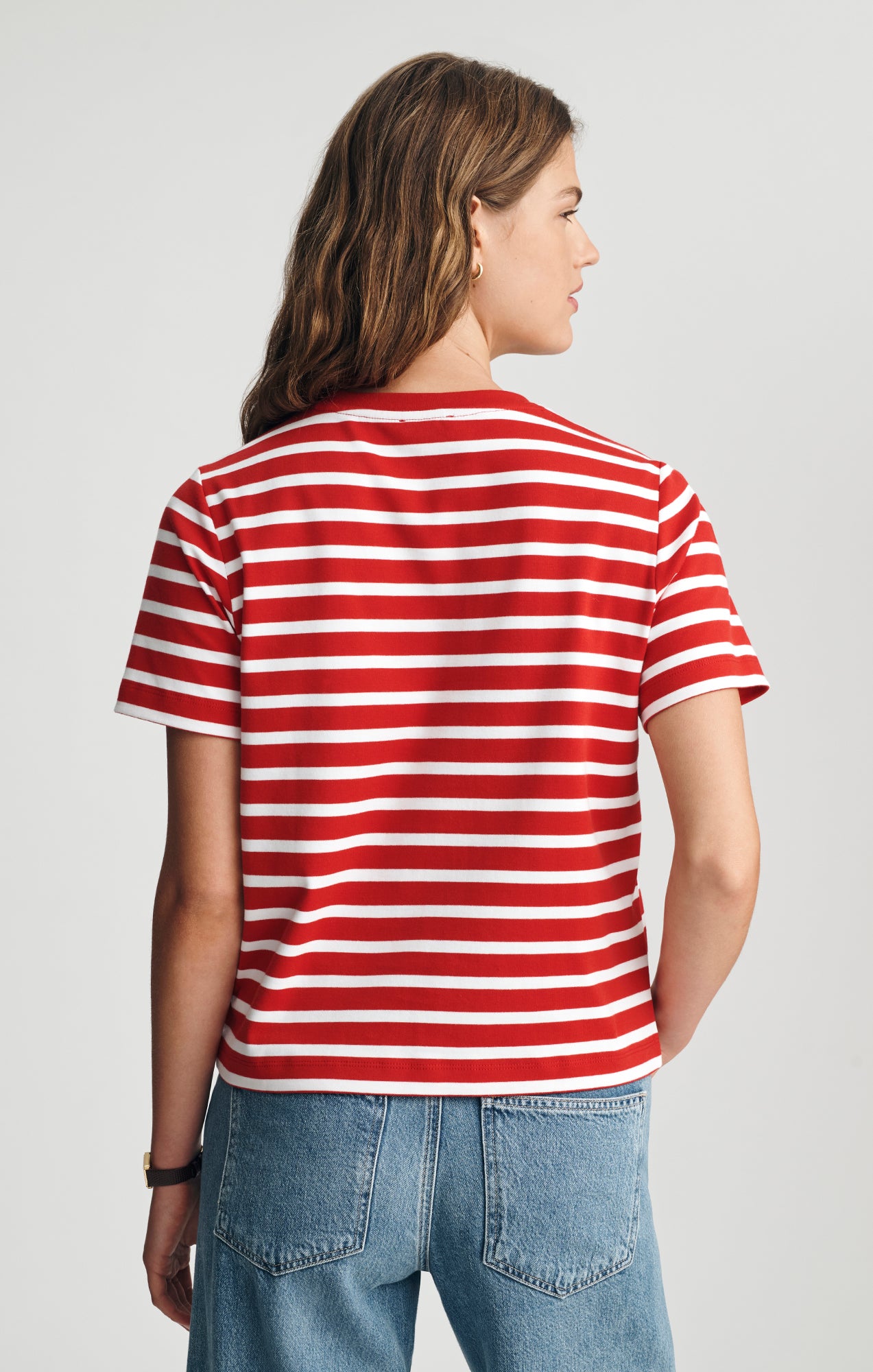 AUDREY INTERLOCK CREW NECK T-SHIRT IN RED STRIPED - Mavi Jeans
