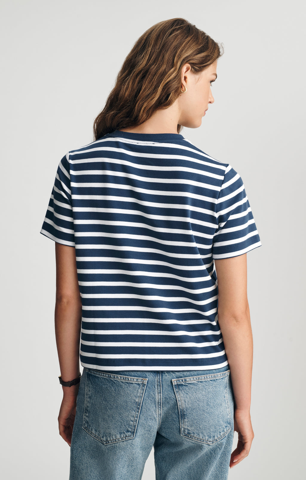 AUDREY INTERLOCK CREW NECK T-SHIRT IN NAVY STRIPE - Mavi Jeans