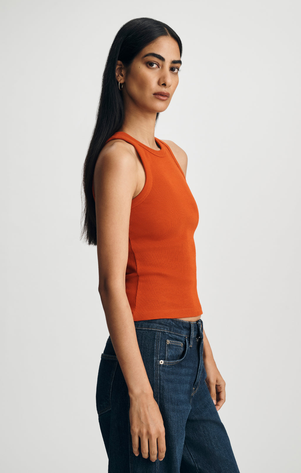 STELLA RIBBED HIGH NECK TANK TOP IN ROOIBOS TEA - Mavi Jeans