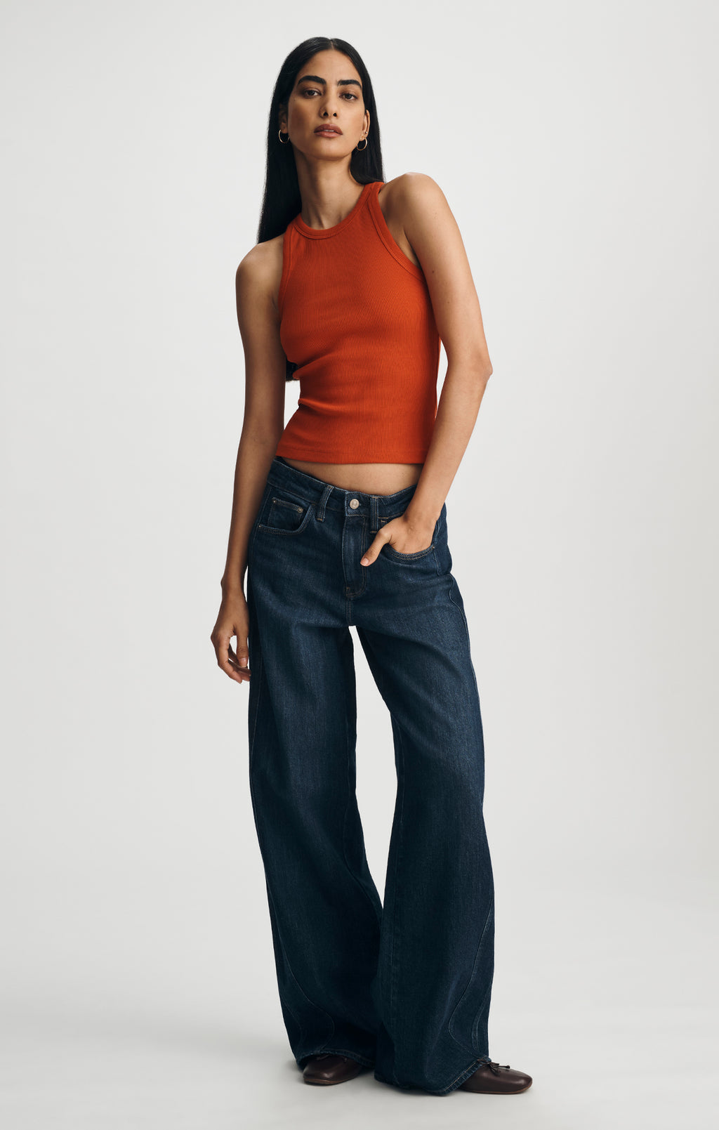 STELLA RIBBED HIGH NECK TANK TOP IN ROOIBOS TEA - Mavi Jeans