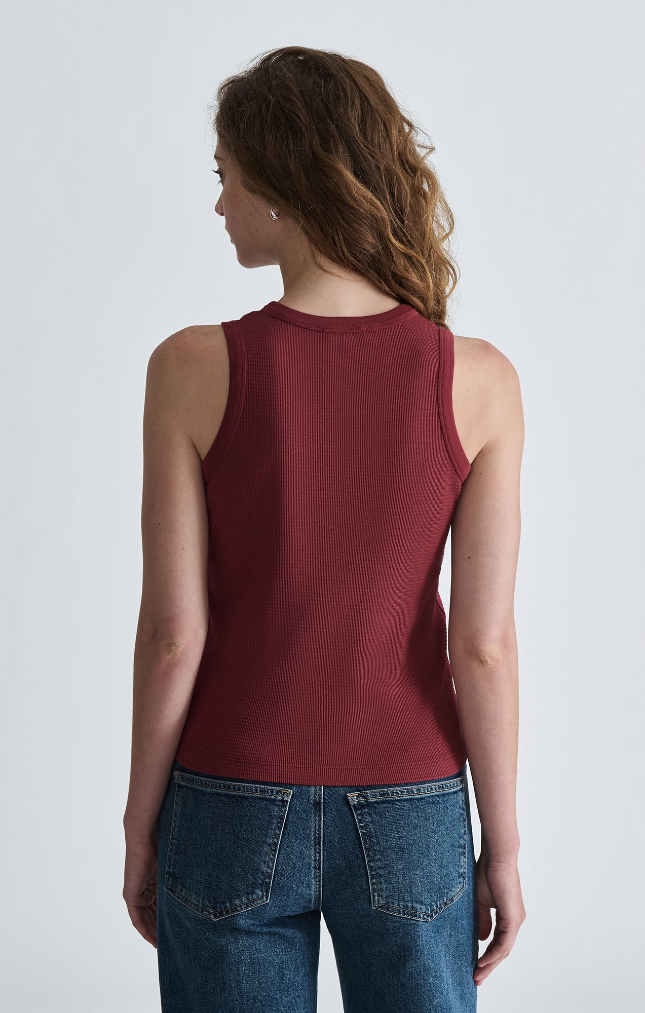 WAFFLE KNIT HENLEY TANK TOP IN ROSEWOOD - Mavi Jeans
