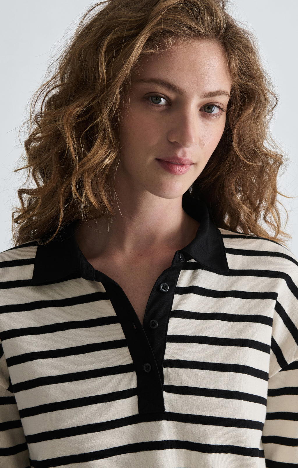 LONG SLEEVE POLO NECK JERSEY IN BLACK WHITE STRIPED