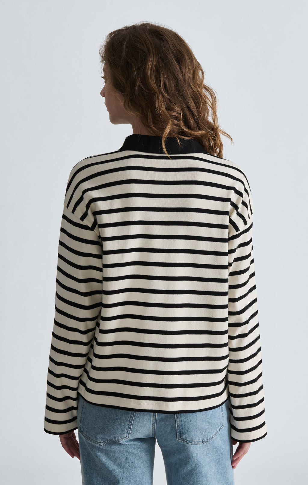 LONG SLEEVE POLO NECK JERSEY IN BLACK WHITE STRIPED