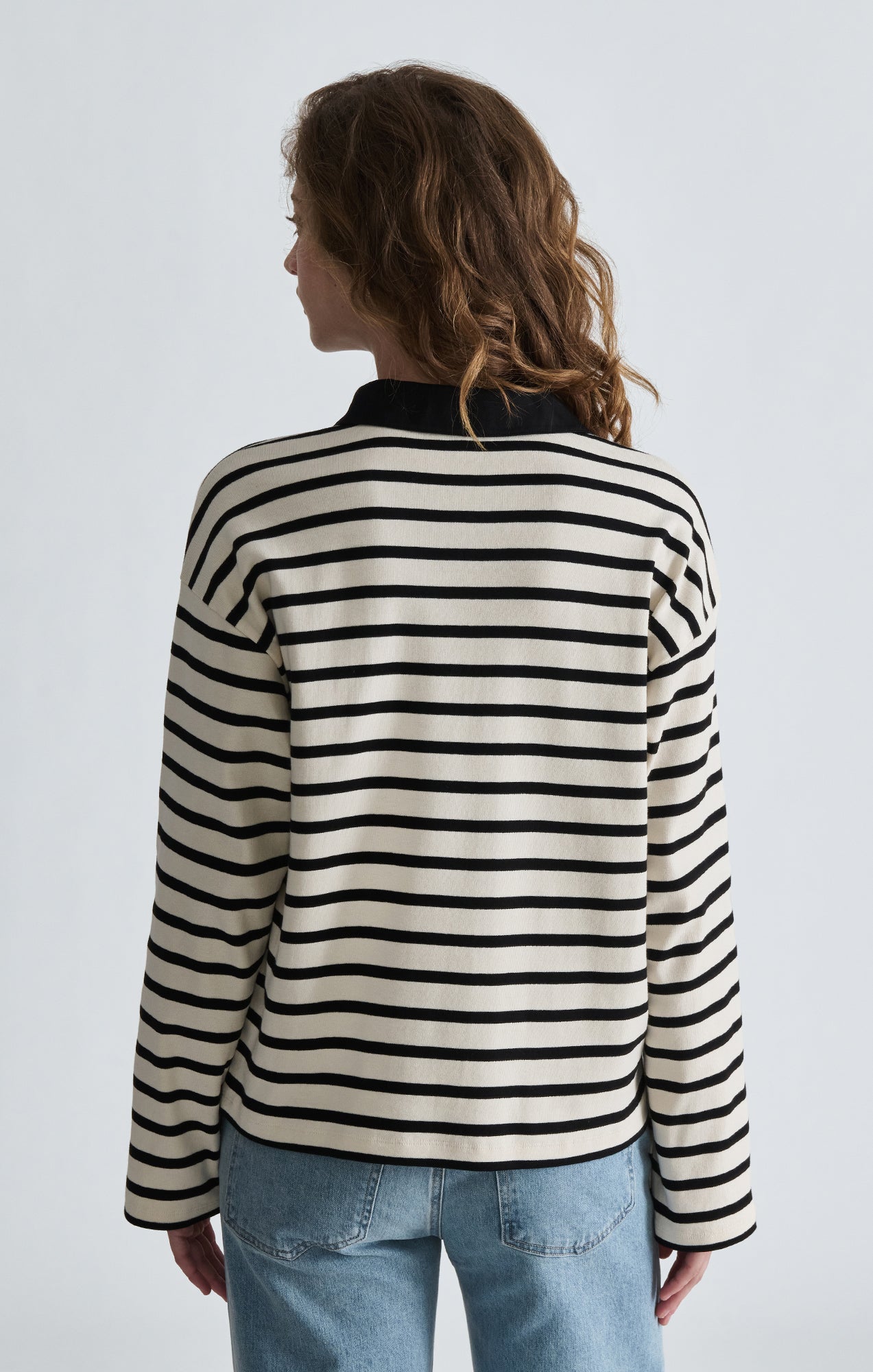 LONG SLEEVE POLO NECK JERSEY IN BLACK WHITE STRIPED
