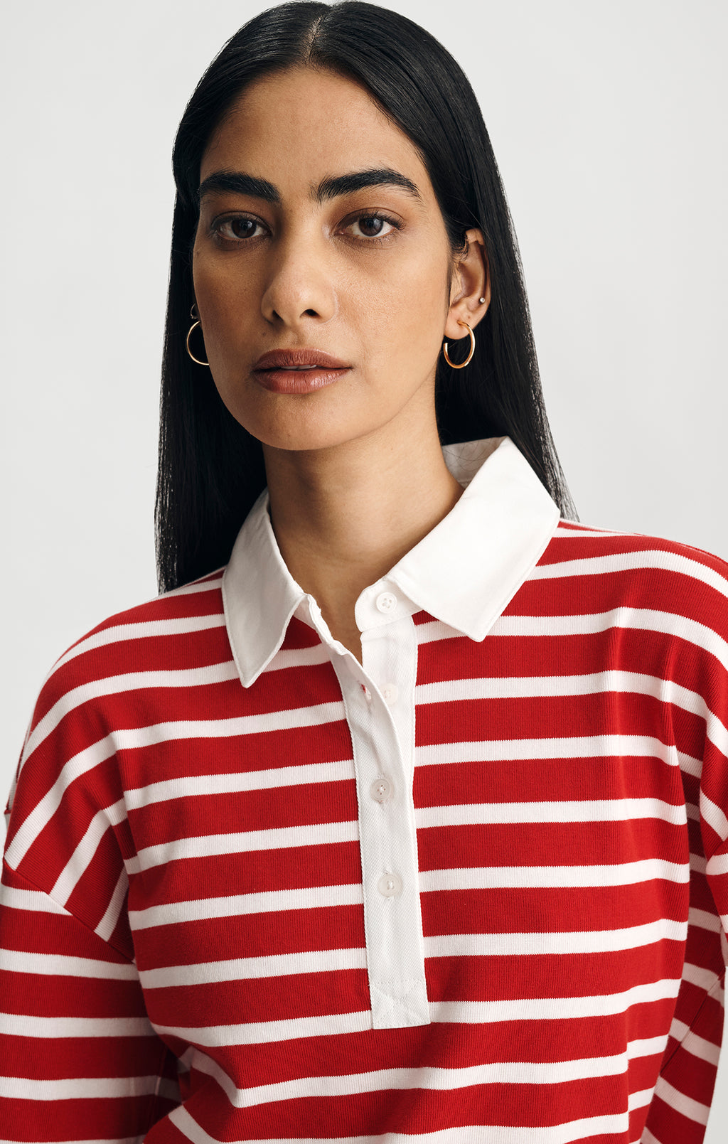 LONG SLEEVE POLO NECK JERSEY IN EQUESTRIAN RED STRIPE