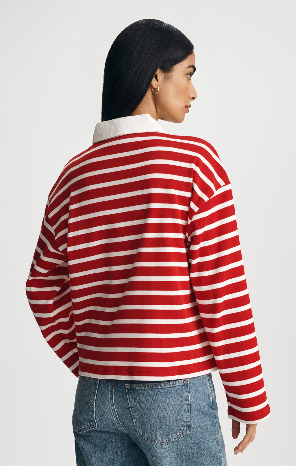 LONG SLEEVE POLO NECK JERSEY IN EQUESTRIAN RED STRIPE